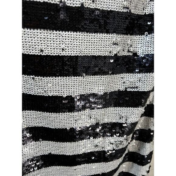 Hilfiger Denim Black & White Sequin Striped Short Sleeve Mini Dress With Back Zi - Picture 7 of 8
